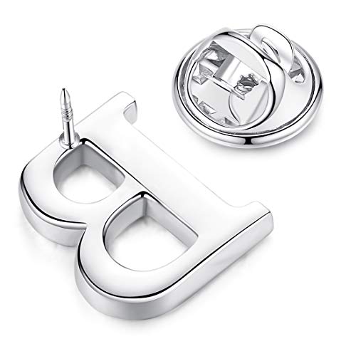 Image of HONEY BEAR Initial Alphabet Letter Lapel Pins Collar Badge Brooches for Mens /Womens Shirt Dress Decoration Silver