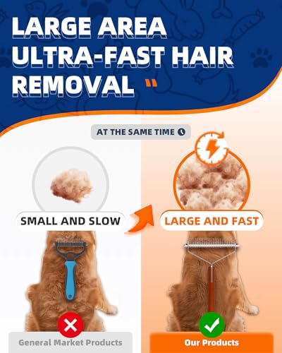 Image of Extra Large 2-Sided Undercoat Rake for Dogs & Cats, Dog Brush for Shedding Remove Mats, Dematting Comb, Safe & Gentle Grooming Brush for German Shepherds Medium to Long-Haired Pets (Walnut Handle)