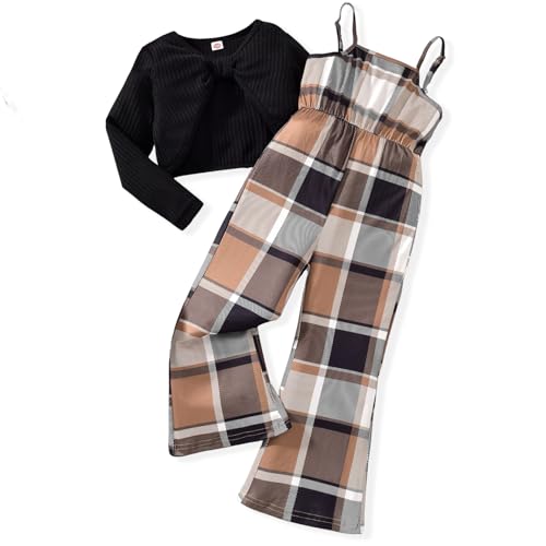 Image of HIHA Girls Sleeveless Jumpsuits Outfit Long Sleeve Twist Front Tops Romper Clothes Set Size 4-12