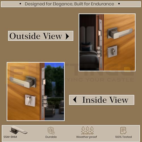 Image of Munich Mortise Door Handle Lock Set /Premium Zinc Alloy Door Handle with Lock /Heavy Duty Main Door Handle with Key Lock for Home, Office & Hotel Doors - 3 Years Warranty (SSM /BNM)