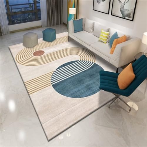 Tapis de salon grande taille bleu 100x150cm moderne géométrique - 2
