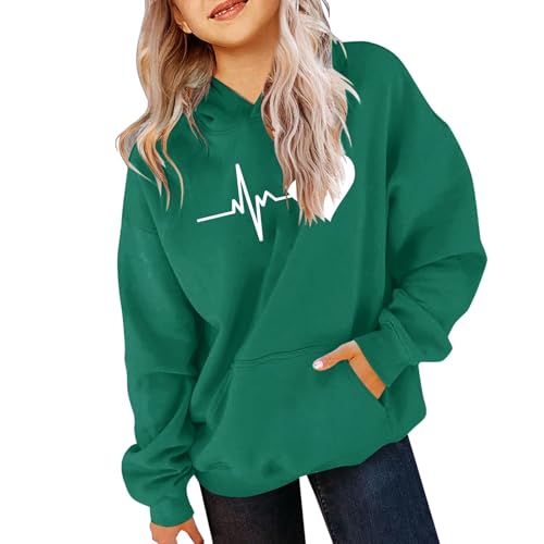 Chicas Sudadera Con Capucha Niñas Y Niñas Casual Otoño Sudaderas de Manga Larga Niña Suave Cómoda Hoodie Invierno Y2k Color Sólido Suéter Niña Con Bolsillos Elegante Sweatshirt Deportivo, verde oscuro