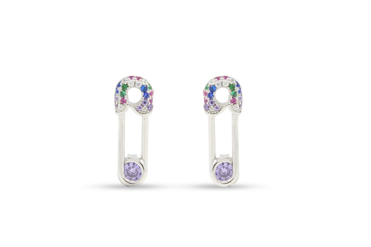 Rainbow Cubic Zirconia Tiny Dainty Colorful (Daisy flower, Moon, Cuff, Safety pin, Bar, Starburst) Stud Earrings For Womens Daughter