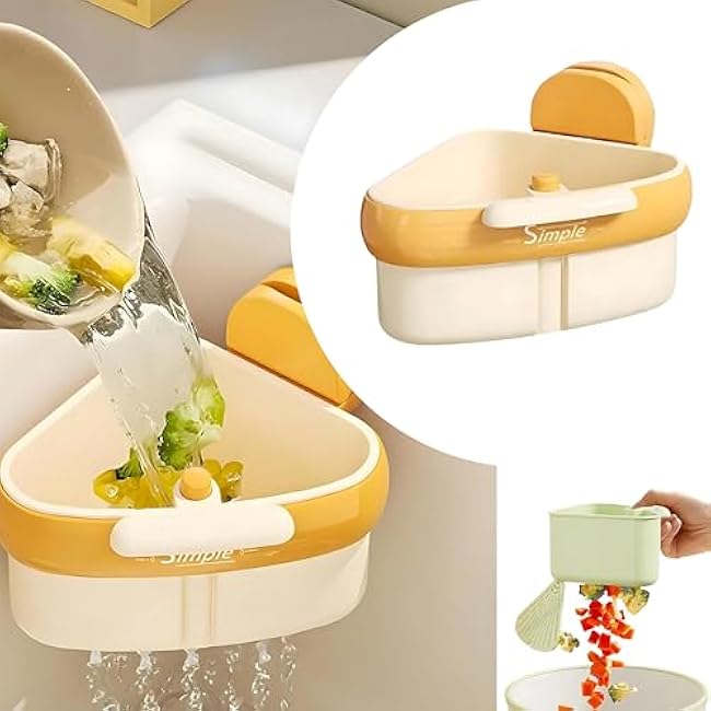 Suction Cup Sink Corner Rack,Removable Sink Storage Rack Holder, Suction Cup Press Sink Strainer Basket,Food Waste Catcher for Sink for Kitchen Bathroom Dishware (Yellow)