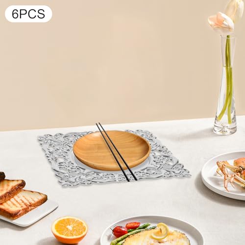 6 Platos Cargadores Cuadrados de Acrílico 12 pulgadas Plateados miniatura 7