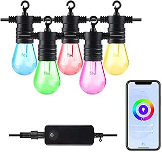 HBN Smart Outdoor String LED Lights 48FT,24 Round RGB Color & White Bulbs Indoor/Outdoor Patio Lights,Works with Alexa/Google Assistant,App Controlled,No Hub Needed,2.4 GHz Only,IP65 Waterproof