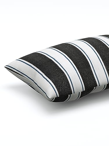 Image of 180 TC Pillow Cover Set of 2 | Pillow Cover Cotton 100% | Pillow Cover Set of 2 King Size | Wrinkle Free & Fade Resistance | Striped Pattern | Standard Size | All Season Use (Black & White)