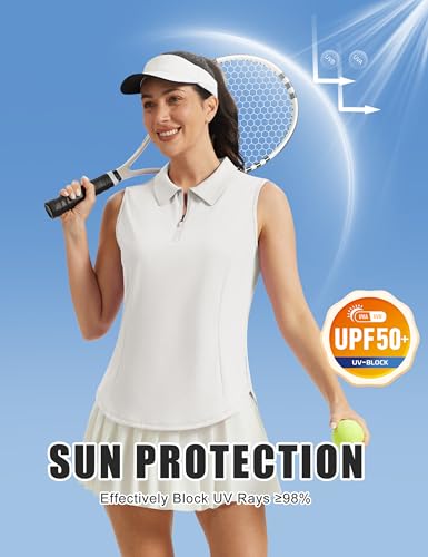 Image of MAGCOMSEN Womens Golf Shirts Sleeveless 1 /4 Zip Collared Polo Shirt UPF 50+ Quick Dry Workout Tank Tops Tennis