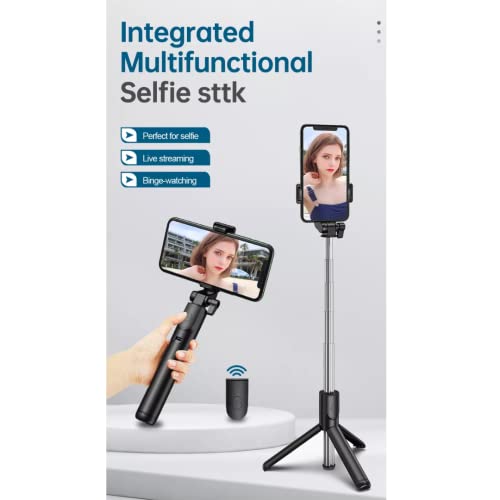 Image of Extendable Selfie Stick with Detachable Bluetooth Wireless Remote Phone Holder Compatible with All Smartphones Bluetooth Selfie Stick, 3 in 1 Multifunctional Selfie Stick Tripod Stand (Black)