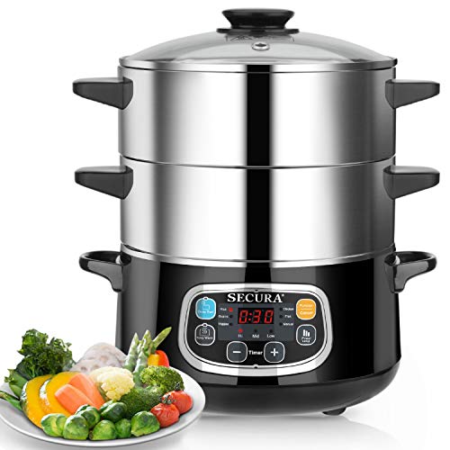 Comparison: Best Steamer For Food 11 Secura Electric Food Steamer, Vegetable Double Tiered Stackable Baskets with Timer 1200W Fast Heating Stainless Steel Digital Steamer 8.5 Quart