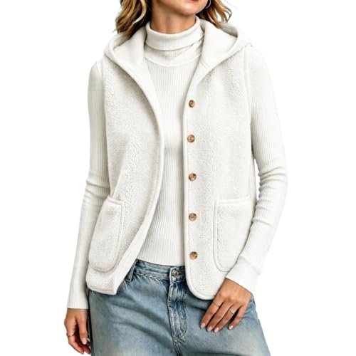 Hooded Vest Women Fleece Button Up Sleeveless Cardigan Jacket with Pockets - image 1
