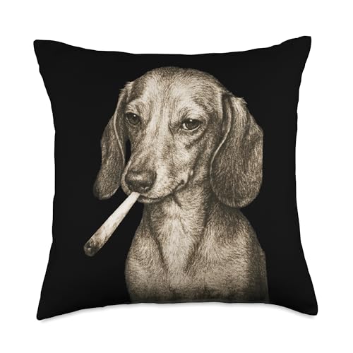 Funny Smoking Dachshund Cigarette Gen Z Meme Dog Graphic Throw Pillow