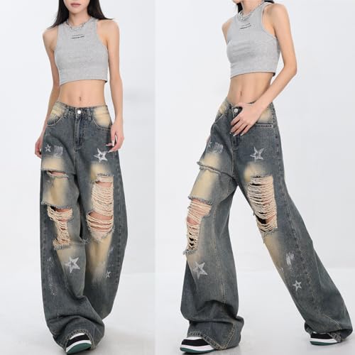Fashion-Vintage-High-Waisted-Baggy-Wide-Leg-Ripped-Jeans-Y2K-Star-Washed-Casual-Straight-Leg-Denim-Pants 412fVzlry L