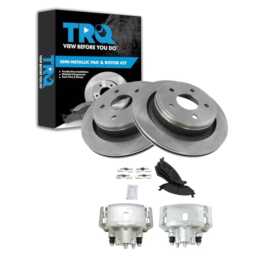 Image of TRQ Rear Brake Pad, Caliper, & Rotor Kit Semi-Metallic Compatible with 2007-2009 Chrysler Aspen 2005-2009 Dodge Durango 2002-2010 Ram 1500 2011-2018 Ram 1500