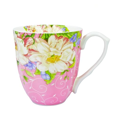 YUESITE 14oz Bone China Coffee Mugs for Women Floral Coffee Mug Tea Cups Novetly Coffee Cups Gift for Women Mom Friends