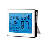 Digitales Thermometer und Hygrometer für den Innenbereich, Wetterstation mit großem LCD-Display, Temperatur- und Feuchtigkeitsmesser für Heimbüro-Überwachung (weiß)
