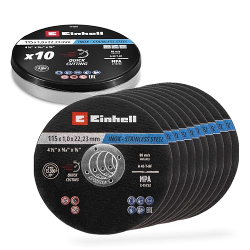 Original Einhell Trennscheiben Metall 10-tlg. Ø 115 mm in Dose (Schnelles Trennen Metallverarbeitung Leichter Schnitt MPA-zertifiziert Markenunabhängig)