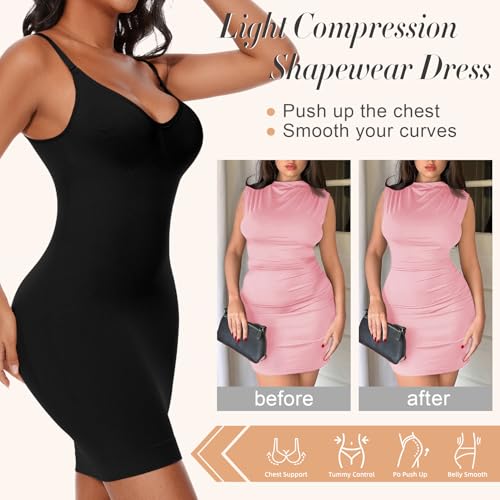 Image of Betaven Strapless Shapewear Dress Full Slip Dress for Women Seamless Body Shaper Under Dresses Tummy Control Dress