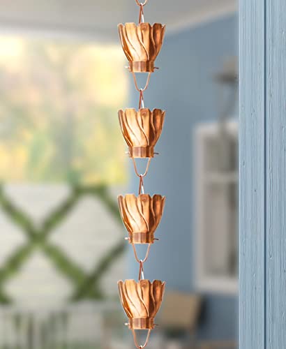 Monarch Rain Chains 14003 Pure Copper Akira Extra-Large Cup Rain Chain, 8-1/2 Feet Length Replacement Downspout For Gutters #TOP2