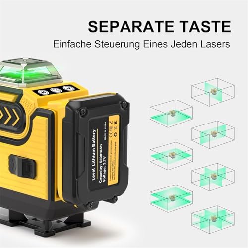 Bild 2 - Kreuzlinienlaser mit Stativ - cjumel 4 x 360° Grün Laser Wasserwaage Selbstnivellierend, 4D 16 Linienlaser Kreuzlaser Mit 1.6M Stativ, 5400mAh Batterien, Fernbedienung