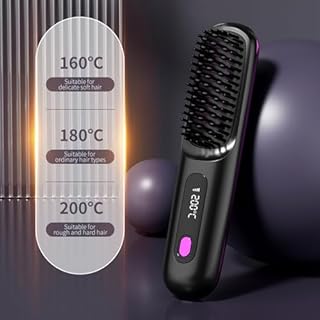 Go Brush Pro,Cordless Hair Straightener Brush,Portable Straightener Brushs for Hairs Styling,Rechargeable Heated Styling Brushes for Travel &Daily,Hair-Friendly & Long-Lasting Design (Black)