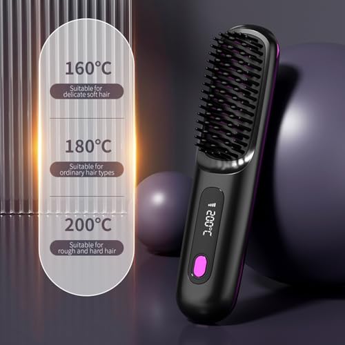 Go Brush Pro,Tragbare Glättungsbürste für Haarstyling,GoBrush Pro Hair,Wiederaufladbare beheizte Stylingbürsten für Reisen,Haarfreundliches & Langlebiges Design (Schwarz)
