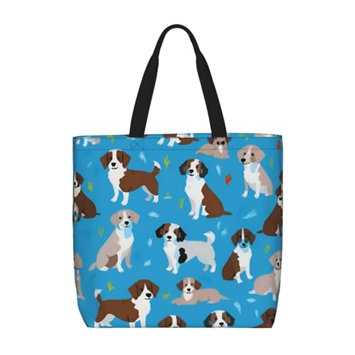 Dog Show Print Tote Bags, Large Capacity Zipper Shoulder Bag, For Shopping, Work, Daily