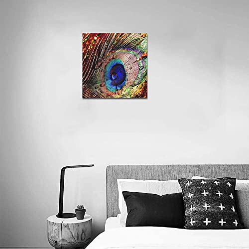 Custom Beautiful Modern Art Abstract Painting Peacock Feather Canvas Print 16" X 16" Inch, Stretched And Framed Artwork Decor Wall Living Room Office Art Abstract Peacock Feather Oil Paintings Picture Canvas Print Home Decor #TOP2