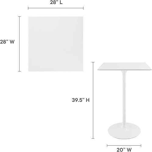 Miniatura 3 de Modway Lippa - Mesa de bar moderna Mid-Century de 28 pulgadas con parte superior cuadrada y base de pedestal en color blanco