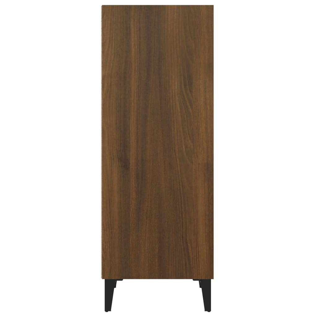 Sideboard Braun Eichen-Optik aus Holzwerkstoff mit Metallbeinen 34,5x32,5x90 cm Stauraum für Wohnzimmer Flur Schlafzimmer, kompakter Schrank mit 3 Fächern, moderner Beistellschrank
