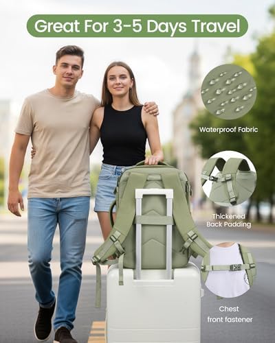 LOVEVOOK 40L Travel Backpack for Women & Men, Airline Approved Carry On Backpack, TSA Personal Item Bag fits 17.3 Inch Laptop, Waterproof Weekender Overnight Bags Suitcase for Work, Light Green — view 7
