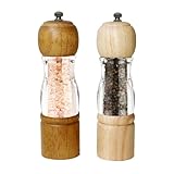 ManGotree Pfeffermühle & Salzmühle Set | Natürliches Massivholz mit Acryl-Sichtfenster | Einstellbare Grobheit - Perfekt für die Gourmetküche, 8 Zoll, 2er Pack (Natur und Walnuss)