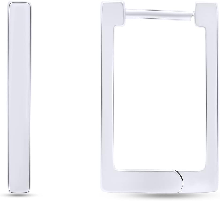 Rectangle Geometric Hoop Earrings Jewelry Gift For Women In 14K Gold Over Sterling Silver - Image 2