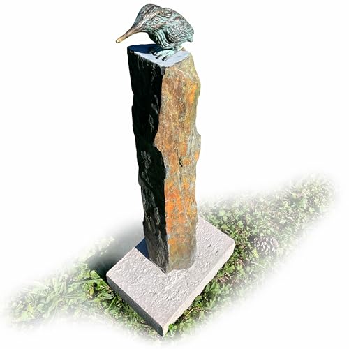 Yerd Gartendeko Figur: Bronzefigur Garten, Vogel auf Schiefer-Stein...