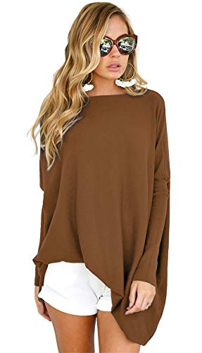 LETSRUNWILD Women s Tunic Tops for Leggings Oversized Shirts Casual Batwing Long Sleeve Loose Fall Tops Tunics (Le Dark Brown, Medium)