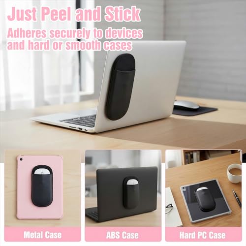 Image of Slim Mouse Holder for Laptop, Universal Wireless Mouse Sleeve Pouch for Laptop Stick on, Black Adhesive Computer Mouses Pocket Holder Case, No Glue Residue