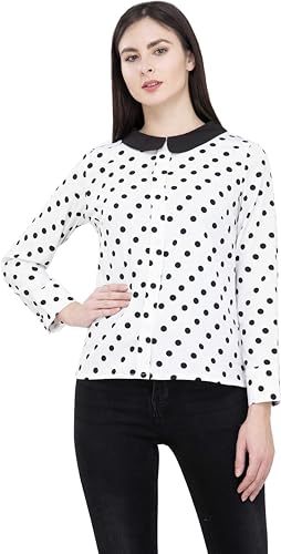 Image of POPWINGS Women's Crepe Top | Full Sleeve and Dot Printed Casual Top for Women