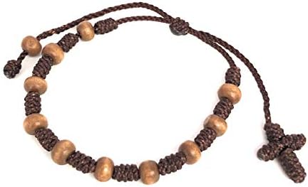 Unisex Pray Decade Handmade Brown String Rosary Bracelet Catholic Gifts