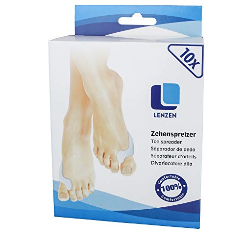 10 separadores de dedos Lenzen - corrector de juanetes o Hallux Valgus: extra suave, cómodo y de larga duración, sin BPA