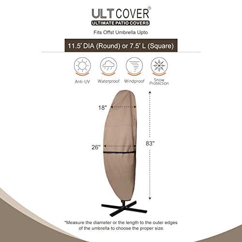 Ultcover Patio Umbrella Parasol Cover - 600D Waterproof Outdoor Offset Banana Style Umbrella Cover - Fits Cantilever Offset Umbrella 7.5-11.5 Feet #TOP2