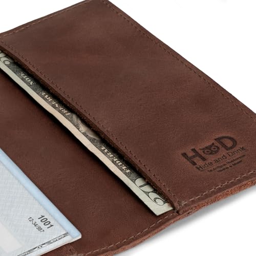 Image of Hide & Drink, Checkbook Cover, Minimalist Organizer for Personal or Business Finances, Bill Holder, Full Grain Leather, Handmade, Bourbon Brown