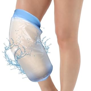 EASYKEENECOM Protection de plâtre imperméable bleue pour genoux, protection en plâtre étanche, protection des jambes lors du bain, réutilisable, bandage de protection de douche, pied pour jambe