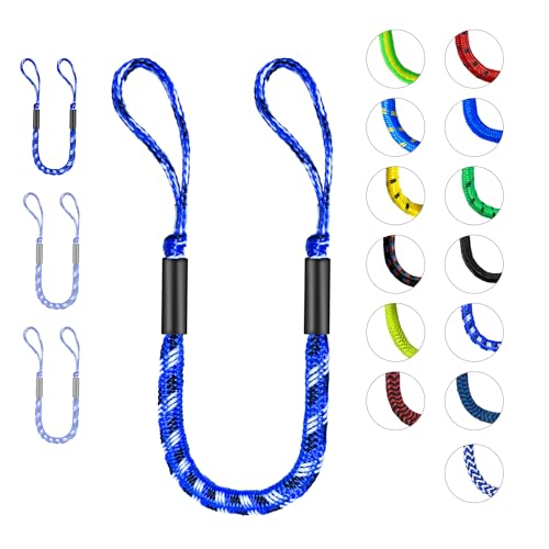 Bungee Dock Lines for Boats with Loops, Boat Tie Downs for Docking, Adjustable Boat Mooring Rope for Pontoon, Jon Boat & PWC (4, Blue, Black & White, 4 FT)