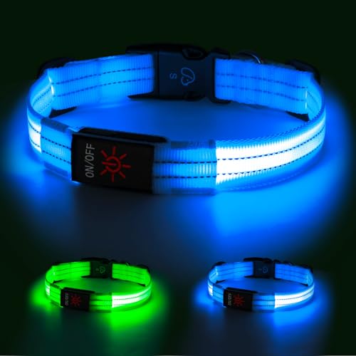 Leuchthalsband Hund, Hundehalsband Leuchtend Aufladbar mit Batteriekontrollleuchte, Wasserdichtes LED Hundegeschirr Leuchtend, Einstellbare Größe 3 Blinkende Lichter