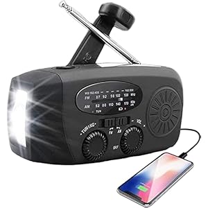 Draagbare zonne-radio met weer AM/FM, generator met handzwanger, 2000mAh oplaadbare powerbank, USB-oplader voor mobiele telefoons, LED-zaklamp, voor buiten noodgevallen, kamperen, RV (zwart)
