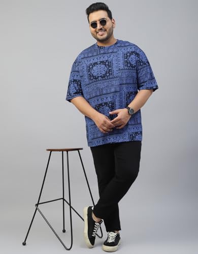 Image of Veirdo 100% Pure Cotton Oversized Loose Baggy Fit Drop Shoulder Paisley Printed Plus Size T-Shirt for Men (Sizes: 2XL to 5XL)