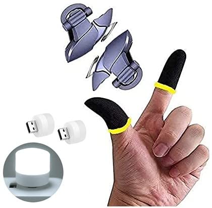 Qocxrrin Usb Mini Bulb & Pubg Shark Trigger Mobile Gaming Controller Button Enhances Shooting & Focus Abilities For Pubg Free Fire & All Other Mobile Shooting Games,Multi-Coloured (1 Pair)-Smartphone