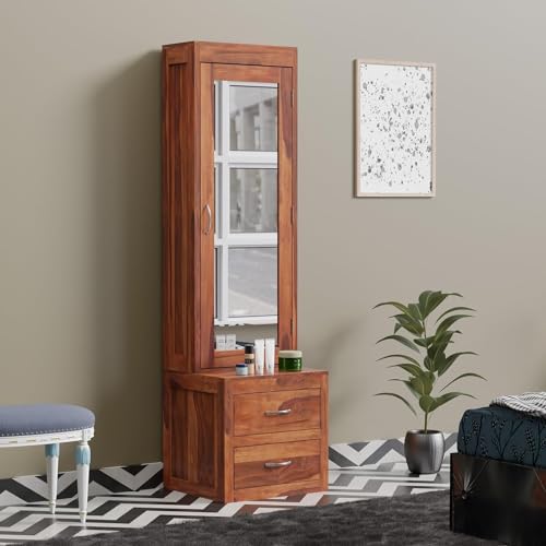 Image of Credenza Sheesham Wood Dressing Table with 2 Drawer Storage for Living Room Bedroom Wooden Vanities for Home Solid Wood Bedroom Furniture (Teak Finish)