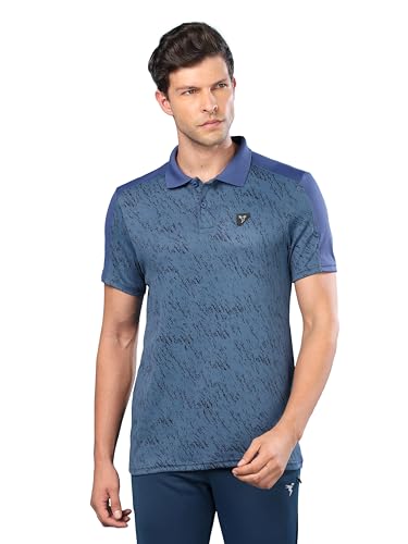 Image of TECHNOSPORT Men's Slim Fit Polyester Sporty Print Athleisure Polo T-Shirt with Half Sleeve, Moisture Wicking and Quick Dry