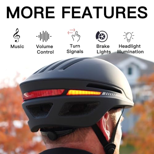 ASIEVIE Bike Helmet with Bluetooth, Smart Bike Helmet for Adults Men Women with Built-in Speakers, Auto Brake Blinker, Front and Rear LED Turn Signals Remote Control, Smart Cycling Helmet.(Black, M/L)